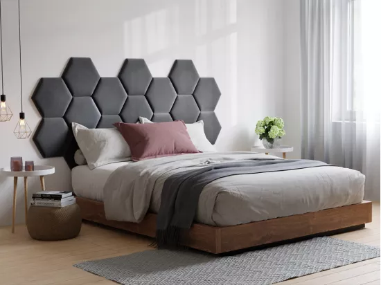Panneaux muraux tête de lit - 220 cm - Velours - Gris - HOPE de Pascal Morabito