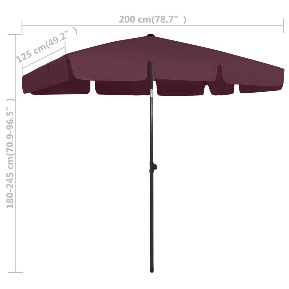 Parasol de plage 200 x 125 cm rouge bordeaux