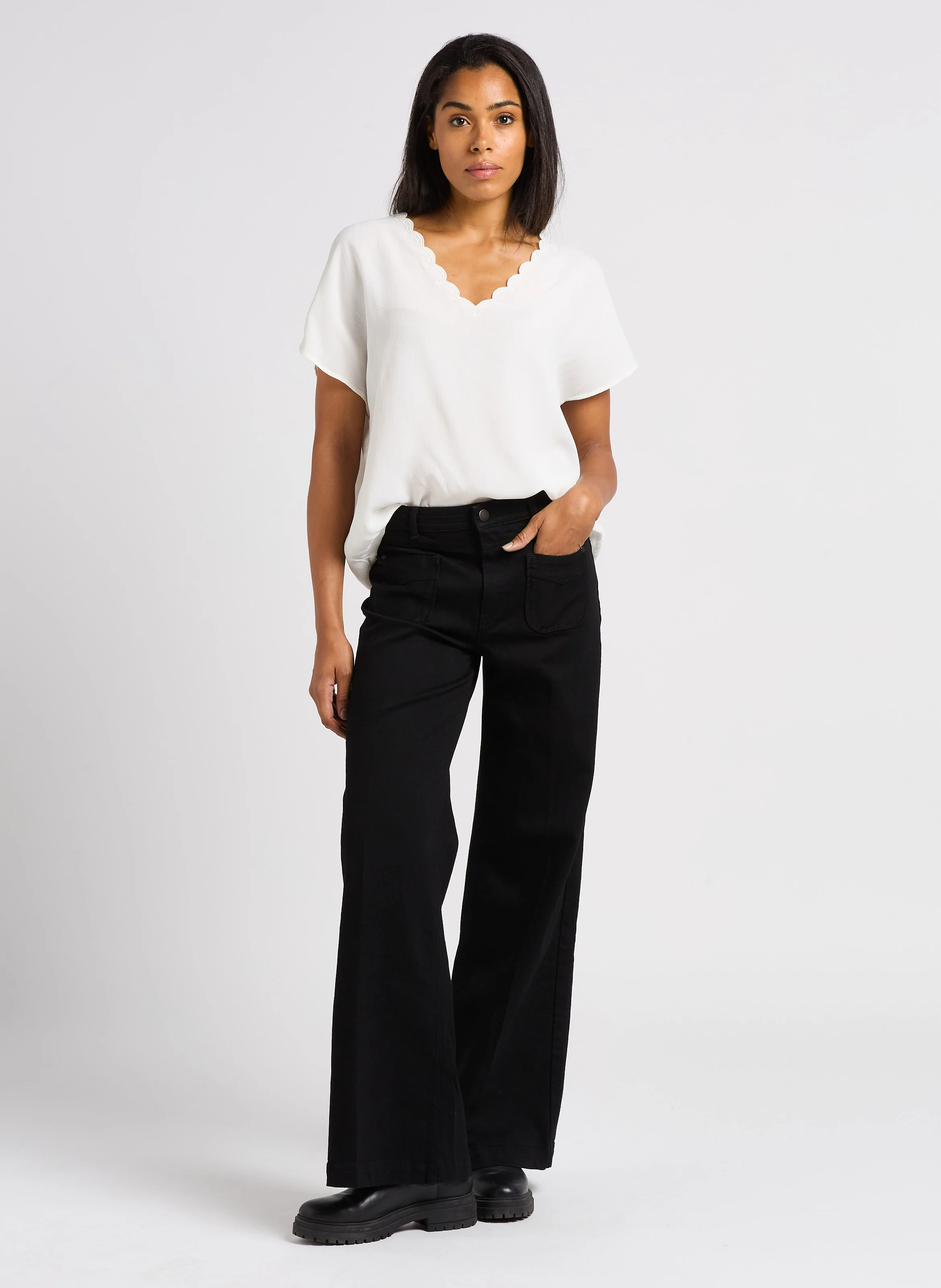 LE HAILEY - Jean large en coton stretch | Noir