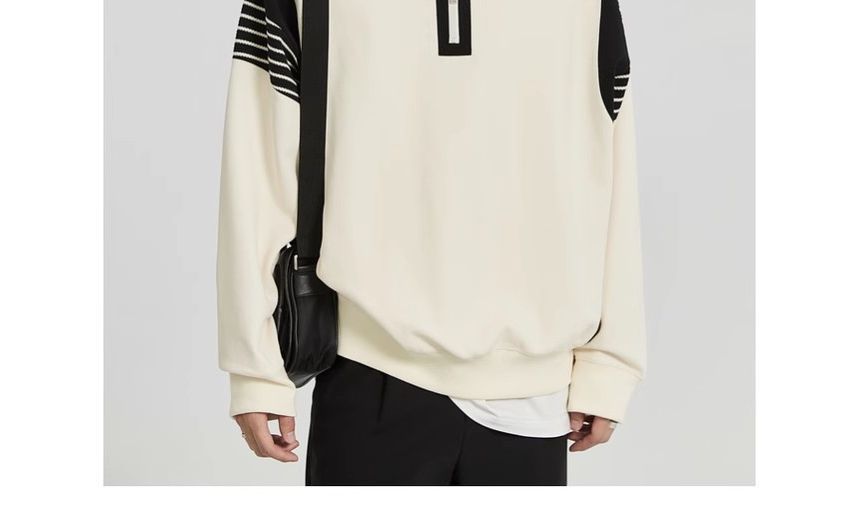 Savenne - Sweatshirt met lange mouwen, contrastkraag en halve rits, polokraag