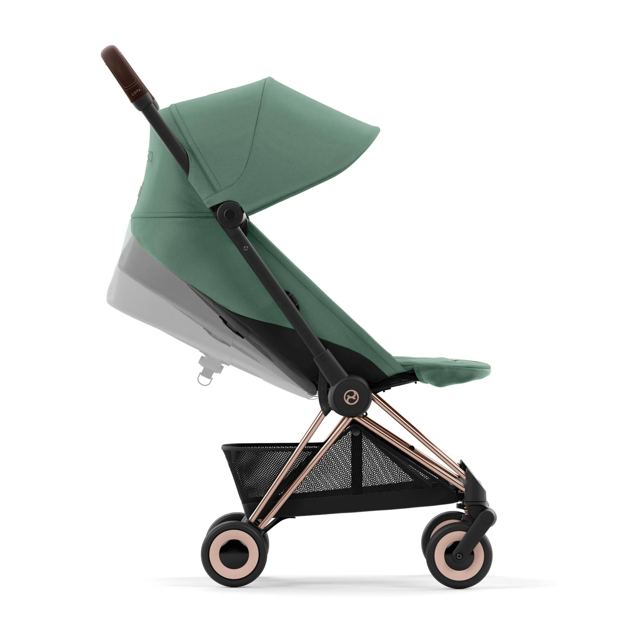 Cybex Poussette Coya - Cadre or rose avec siège vert feuillage