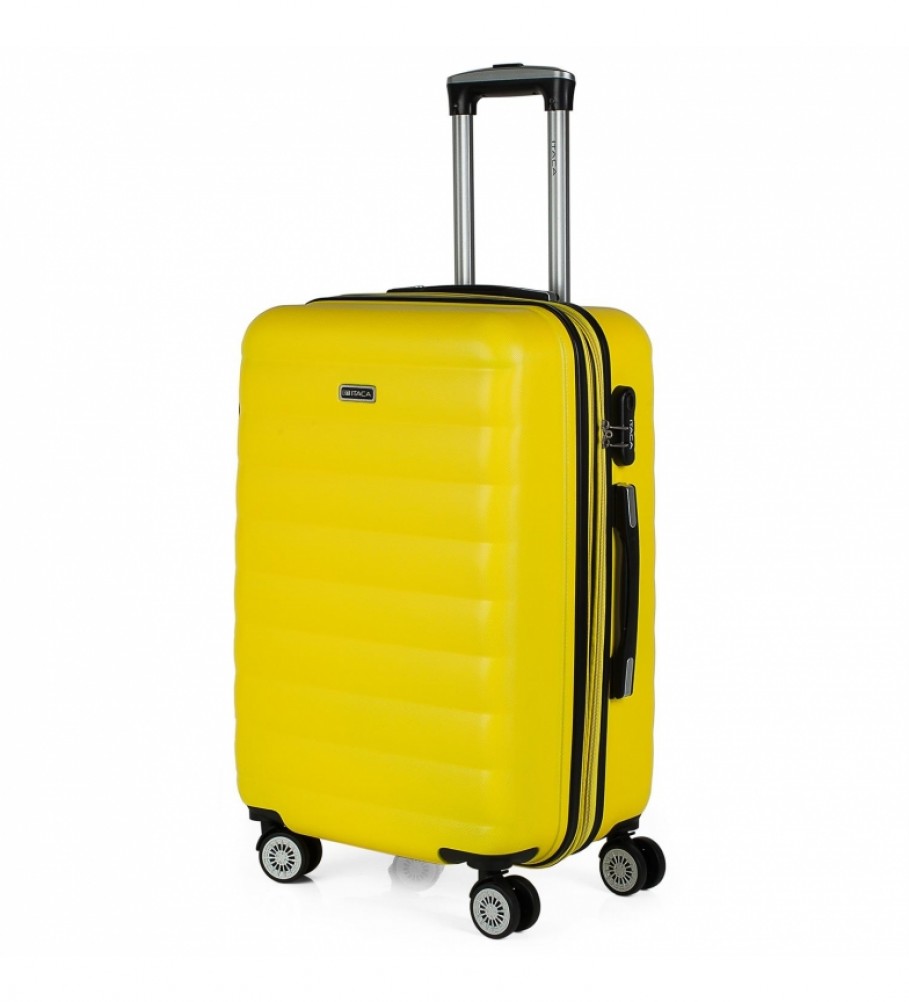 Mala de viagem rígida de tamanho médio com 4 rodas ITACA 71260 Amarela - 65x42x26cm -