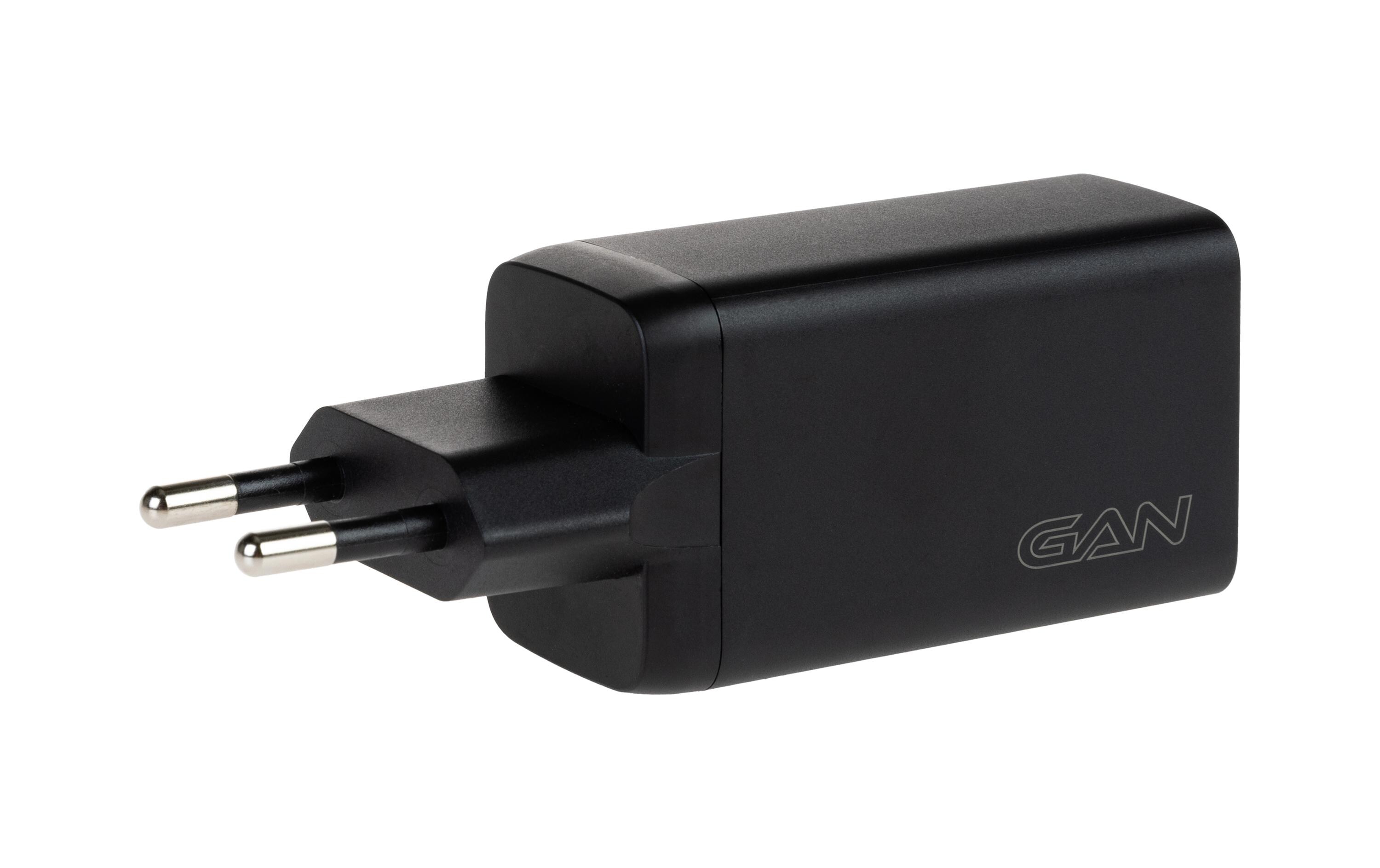 USB-Wandladegerät Trial QC4+ 45 W GaN SchwarzLadeadapter mit zwei USB-C-Ports und einem USB-A-Port