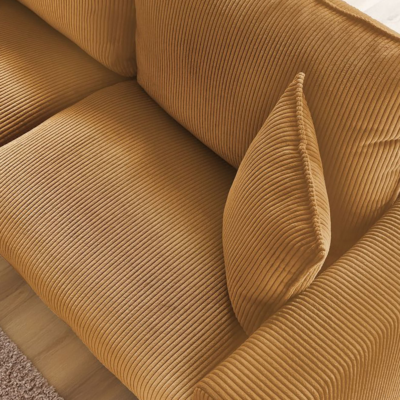 Bobochic Canapé droit convertible express en Velours côtelé 3 places Augustin jaune - 205x96x97 cm