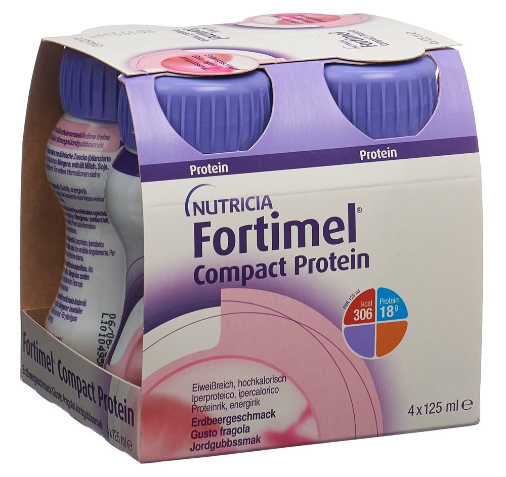 FORTIMEL Compact Protein<br>4 × 125 ml, Flasche, Emulsion zum Einnehmen, Erdbeere