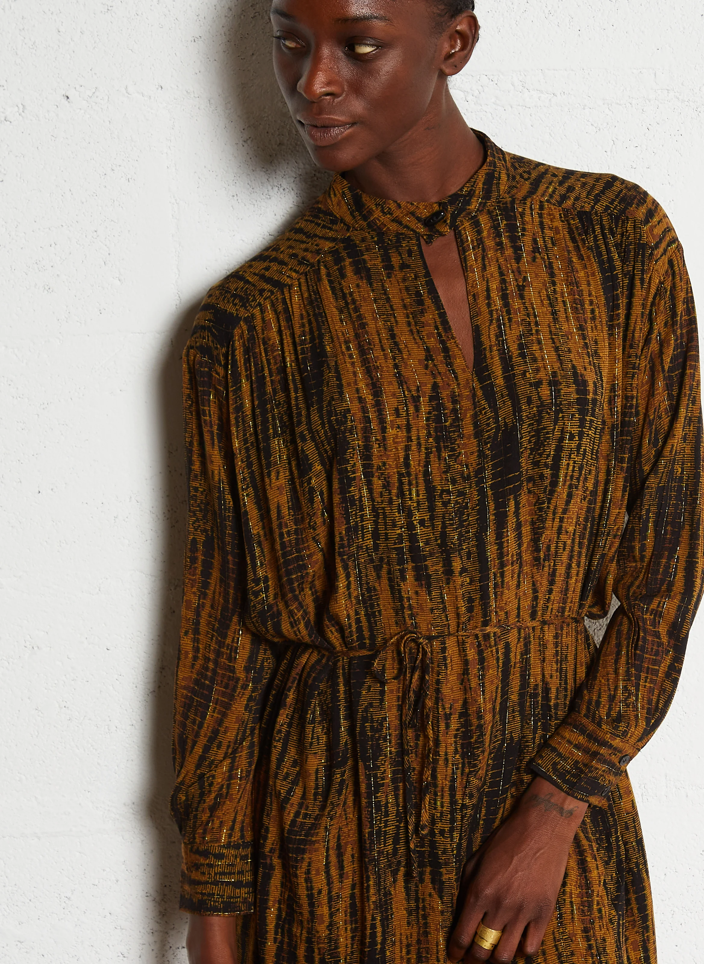 ROY - Robe ample à col mao | Marron