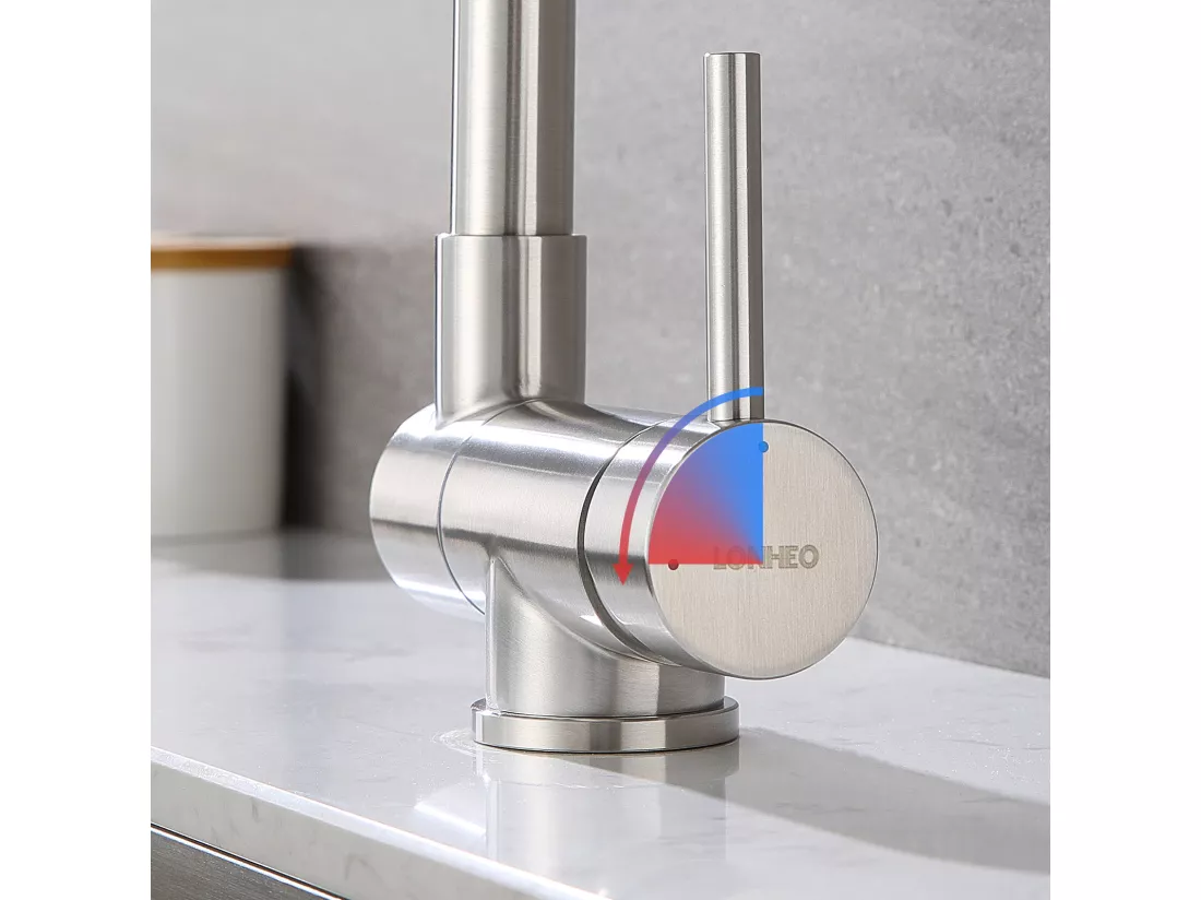 Lonheo MAX Mitigeur Cuisine Rabattable Pivotant à 360°Robinet de Cuisine avec Poignée Pliable Contre Fenêtre Robinet Evier Acier Inox 304