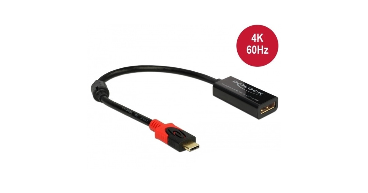 DeLOCKDisplayPort adapter voor USB-C monitor 4K  (Zwart, 0,2 meter)