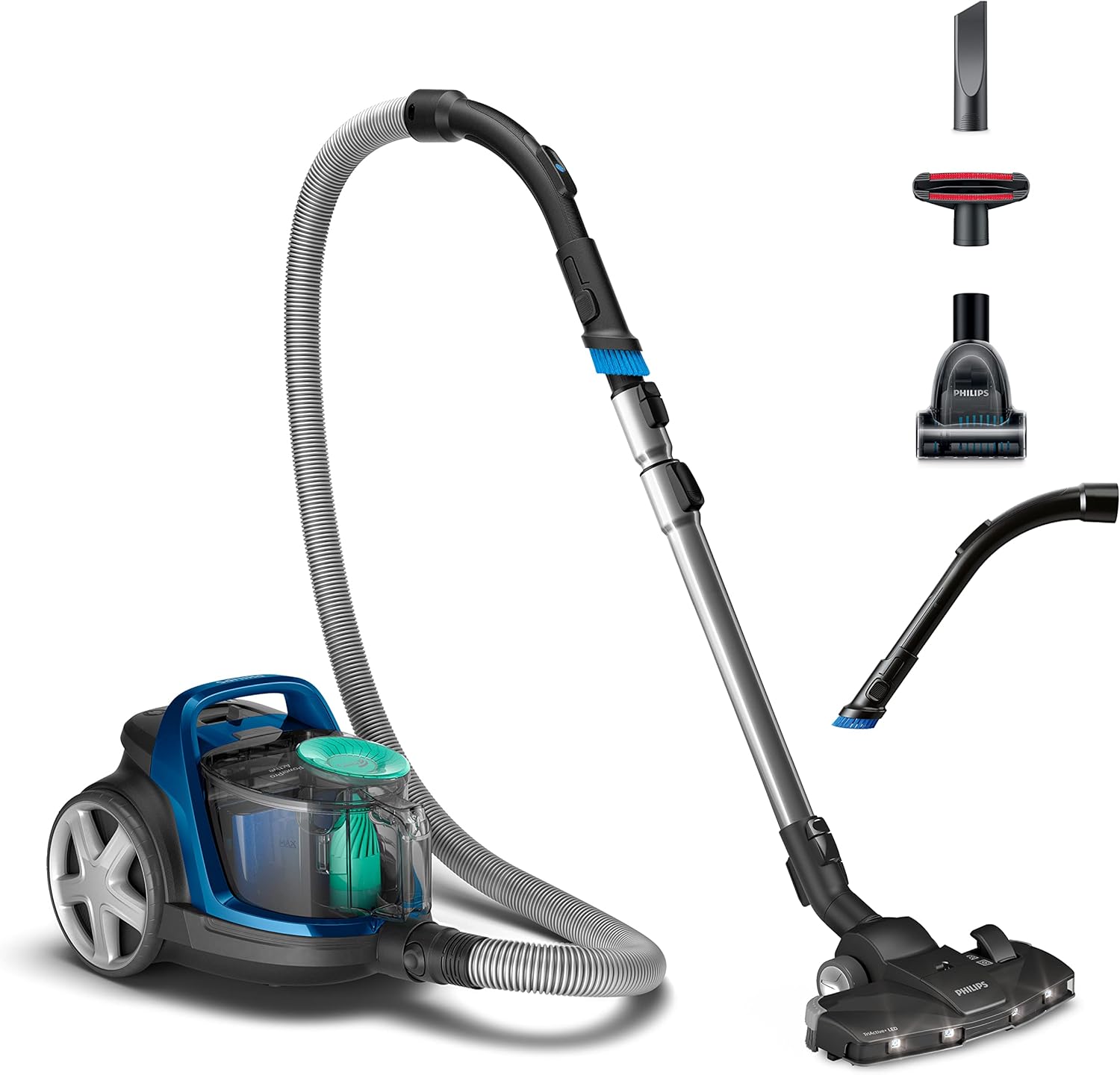 Philips 5000 Serie Beutelloser Staubsauger – Kompakt, 900 W Saugleistung, PowerCyclone 7, TriActive+ LED-Düse, HEPA Allergy H13-Filter, Multi-Oberflächen-Reinigung, Hygienisches Entleeren (FC9557/09)
