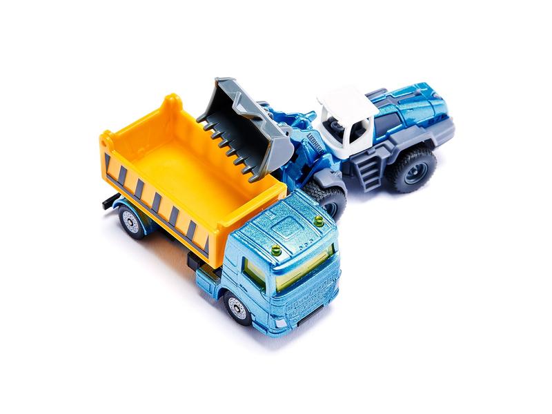 Siku Baustellen-Set 3 Fahrzeuge Siku Super Geschenkset mit Radlader, Muldenkipper und Gabelstapler
