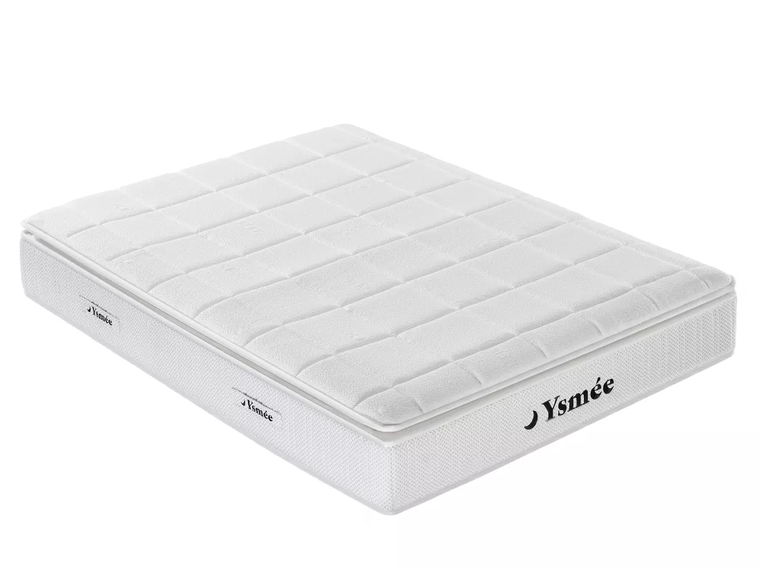 Ensemble 160 x 200 cm sommier coffre naturel clair + matelas hybride ressorts ensachés accueil nano ressorts + mémoire de forme ép.32cm - IPOH de YSMÉE
