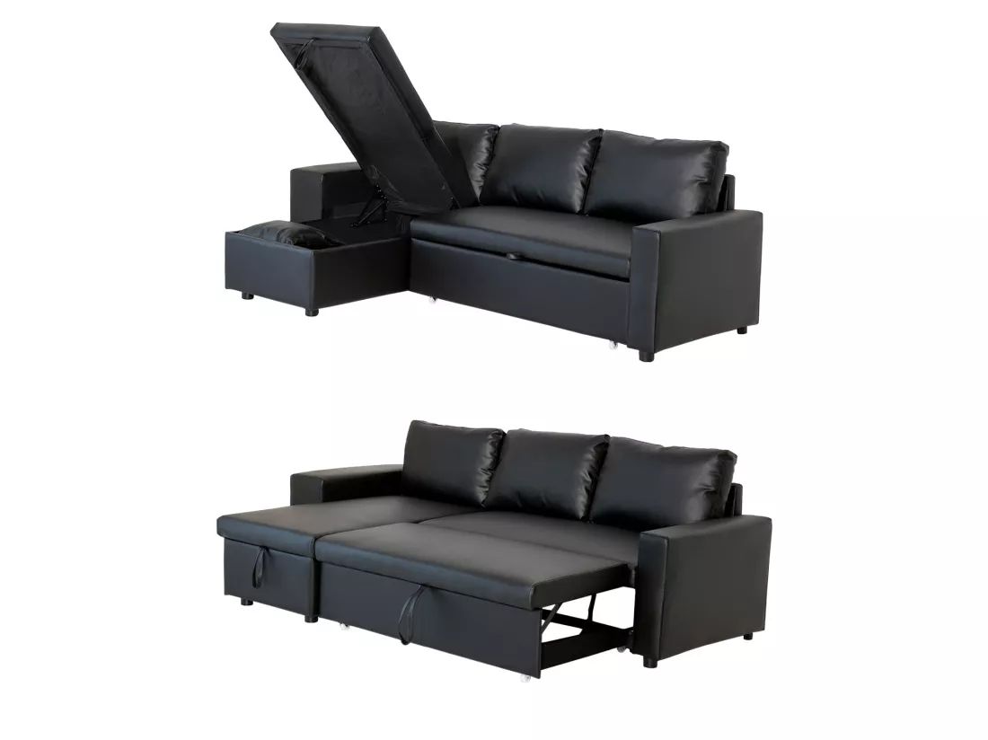 Canapé d'angle convertible TONY 3 places noir - HAPPY GARDEN
