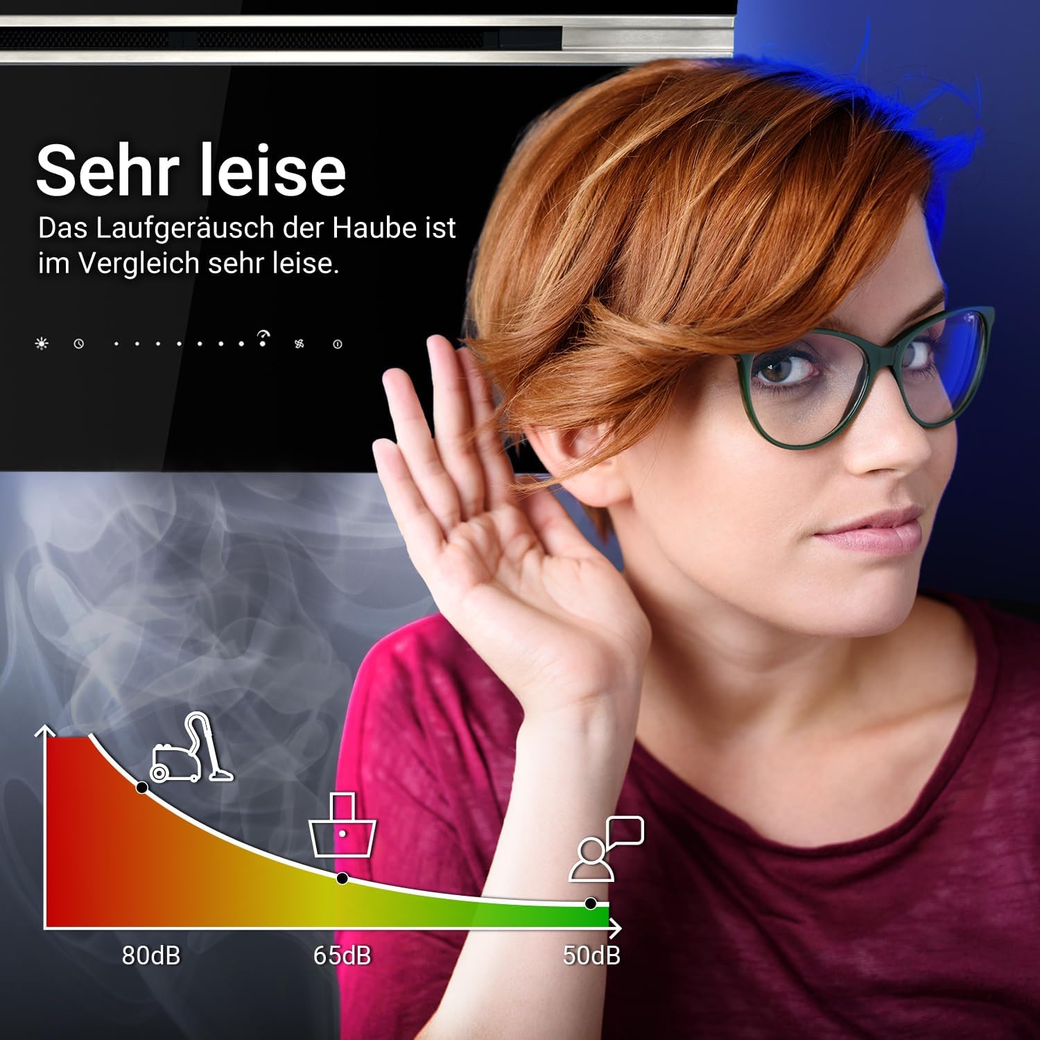 KKT KOLBE A+++ Dunstabzugshaube 80 cm 782 cbm/h Umluft Abluft Kopffrei Wandhaube | Schwarz Silber Edelstahl | Glas | Nachlaufautomatik | Smart WiFi App WLAN | SensorTouch | RGBW LED | AURORA8005SE