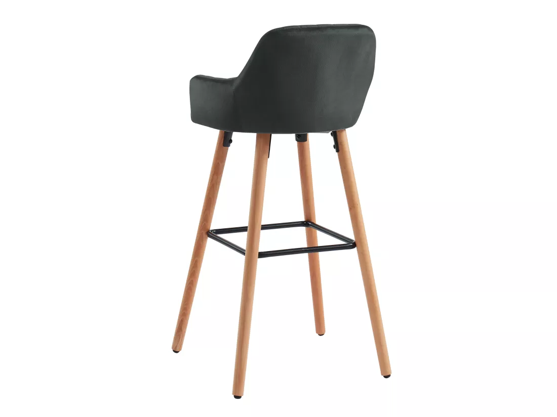 Lot de 2 tabourets de bar en velours et pieds bois de hêtre - Noir - ELEANA