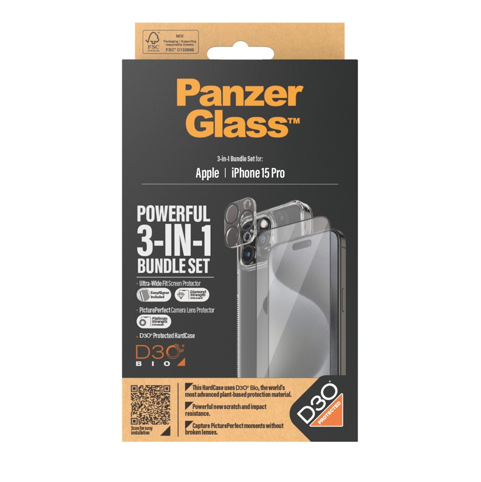 PanzerGlass - 3-i-1 beskyttelsespakke - Apple iPhone 15 Pro