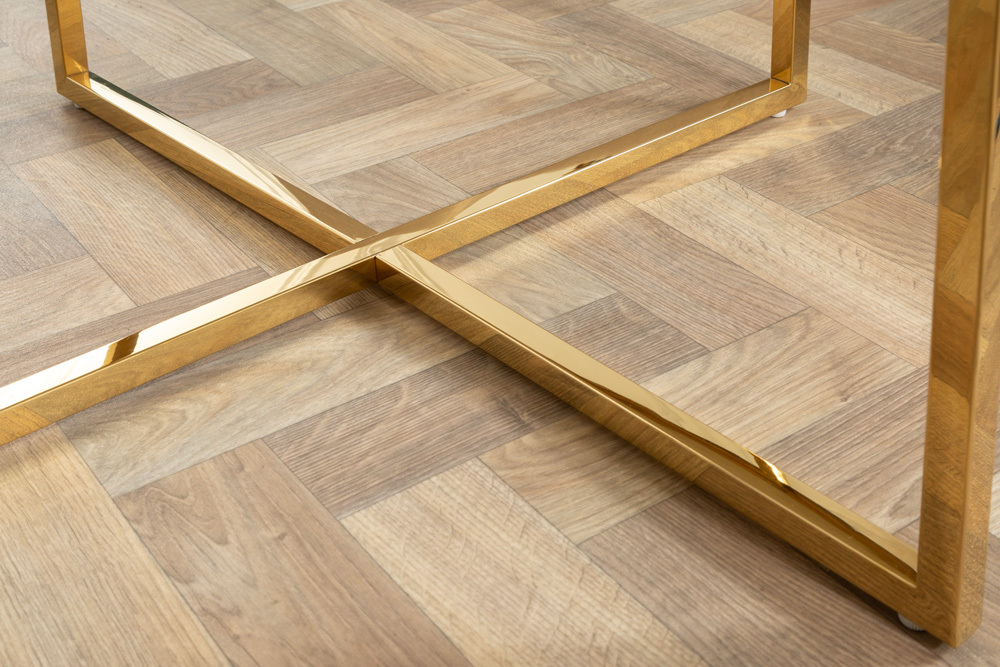 Eleganter Couchtisch BOUTIQUE 80cm weiß rund Kristallglas mit Marmor-Dekor goldenes Gestell