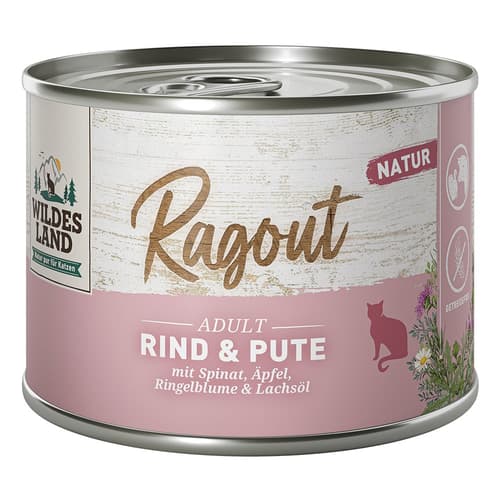 Wildes Land Ragout Rind & Pute mit Spinat, Äpfel, Ringelblume & Lachsöl 180g