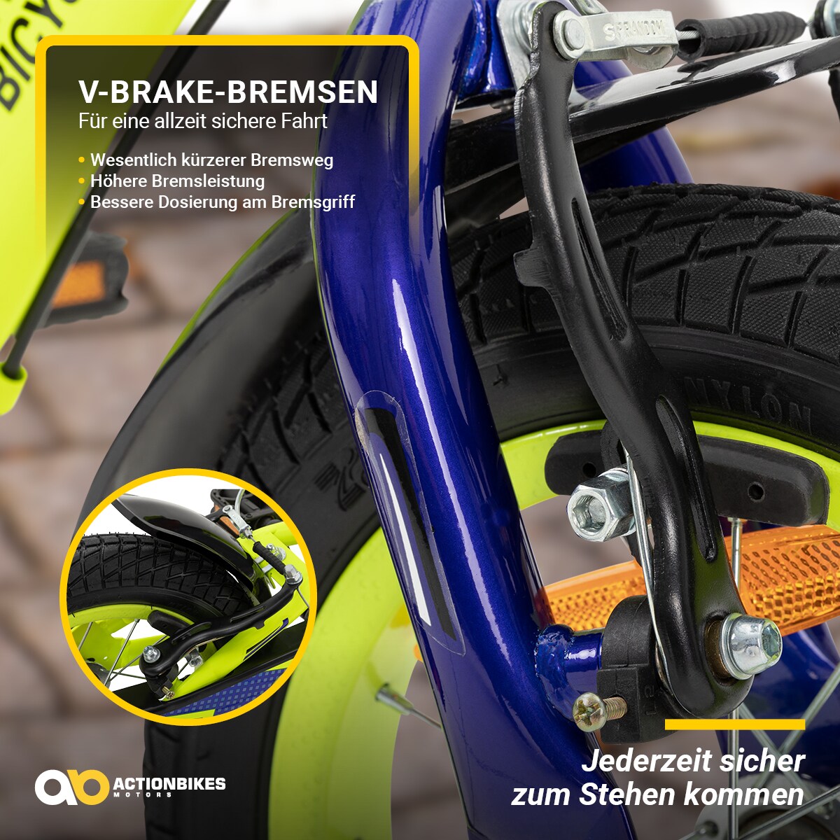 Actionbikes Kinderfahrrad Turbo 16 Zoll, Stützräder, V-Brake-Bremsen, Lenker-/Kettenschutz, Klingel