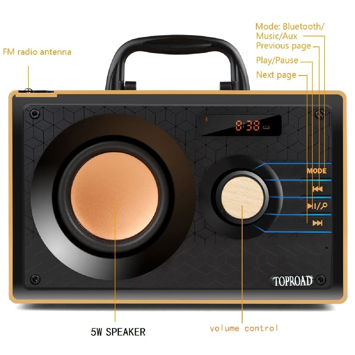 Universal Haut-parleur Bluetooth bois avec subwoofer