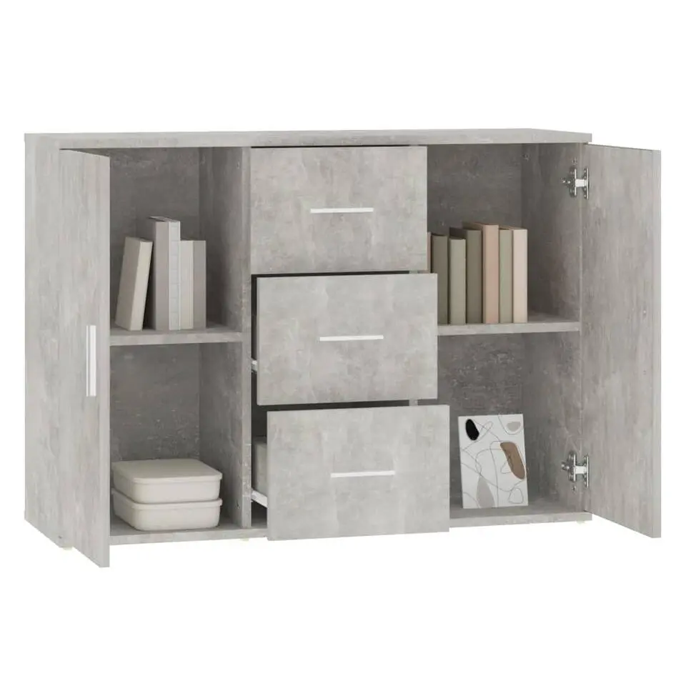 vidaXL - Dressoir met 2 deuren 3 lades - Betongrijs - Hout -91x29.5x65 cm