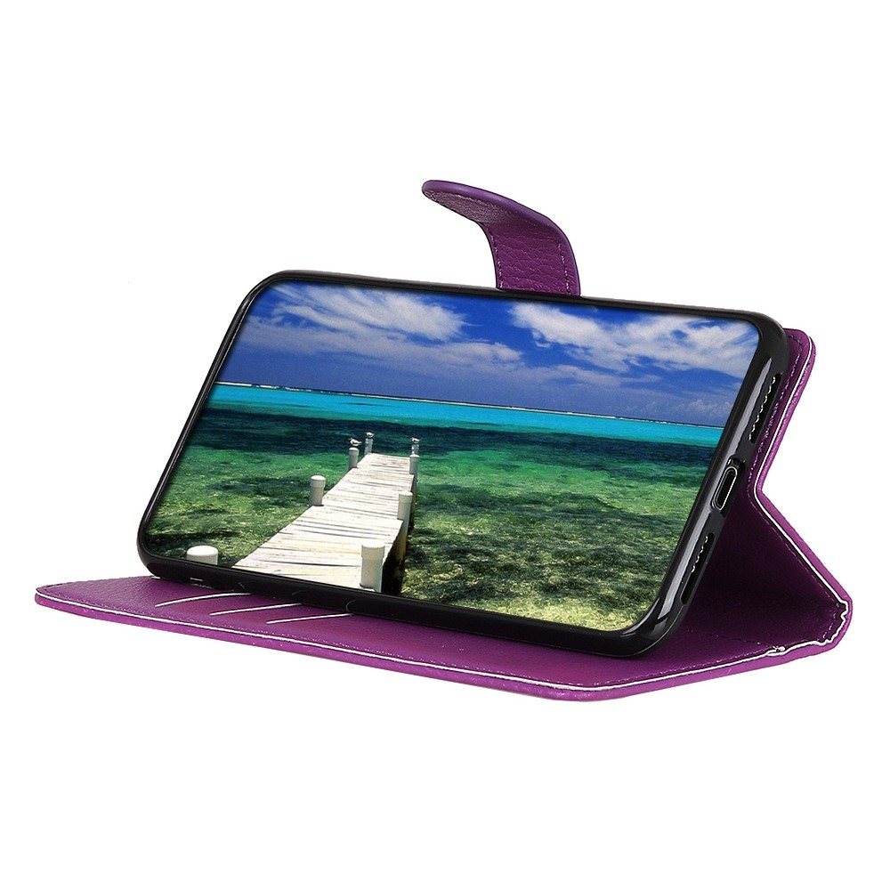 iPhone 16 Leder Tasche Flip Cover Litchi Look - Violett