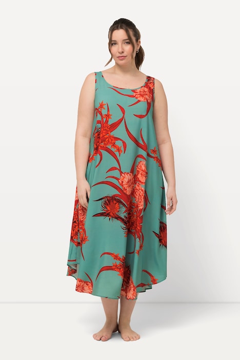 Kleid, floraler Druck, A-Linie, Rundhals, ärmellos