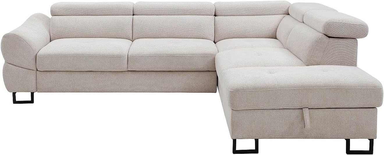 Vente-unique-Ecksofa mit Schlaffunktion – Ecke rechts – Strukturstoff Beige – VAVERDO