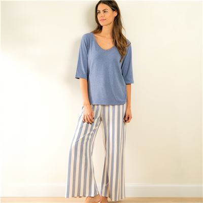 Pyjama femme jersey rayures marine - BECQUET CRÉATION