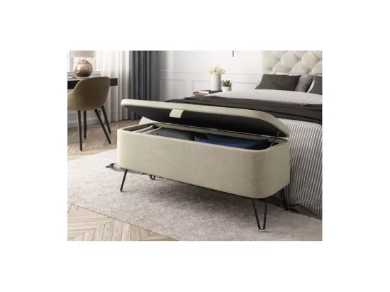 Bout de Lit avec Rangement en Tissu Pieds Épingles Noirs - L101cm