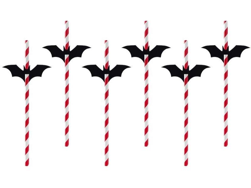 Partydeco Strohhalme Fledermäuse 24 cm, 6 Stk. Halloween Fledermaus Strohhalme