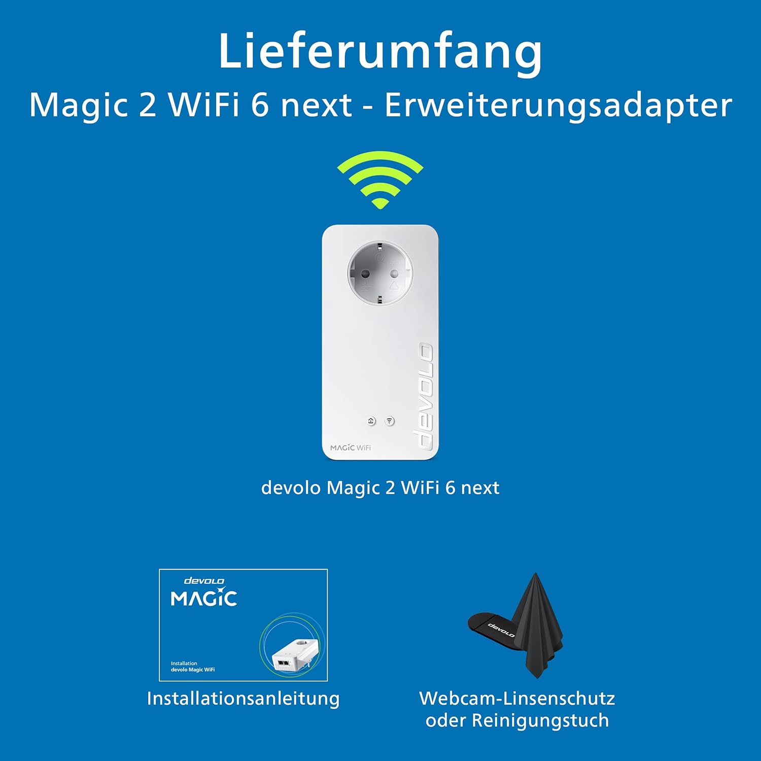 (2400Mbit/s) Magic 2 WiFi 6 next Gigabit WLAN Erweiterung Powerline Adapter mit Steckdose und 2x RJ45 (7187) - Weiss