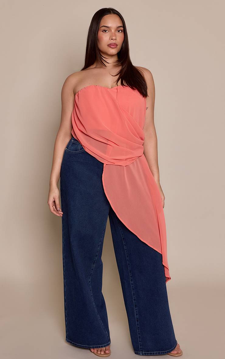 Pêche Top Corset Grande Taille À Décolleté Plongeant Avec Détail Drapé