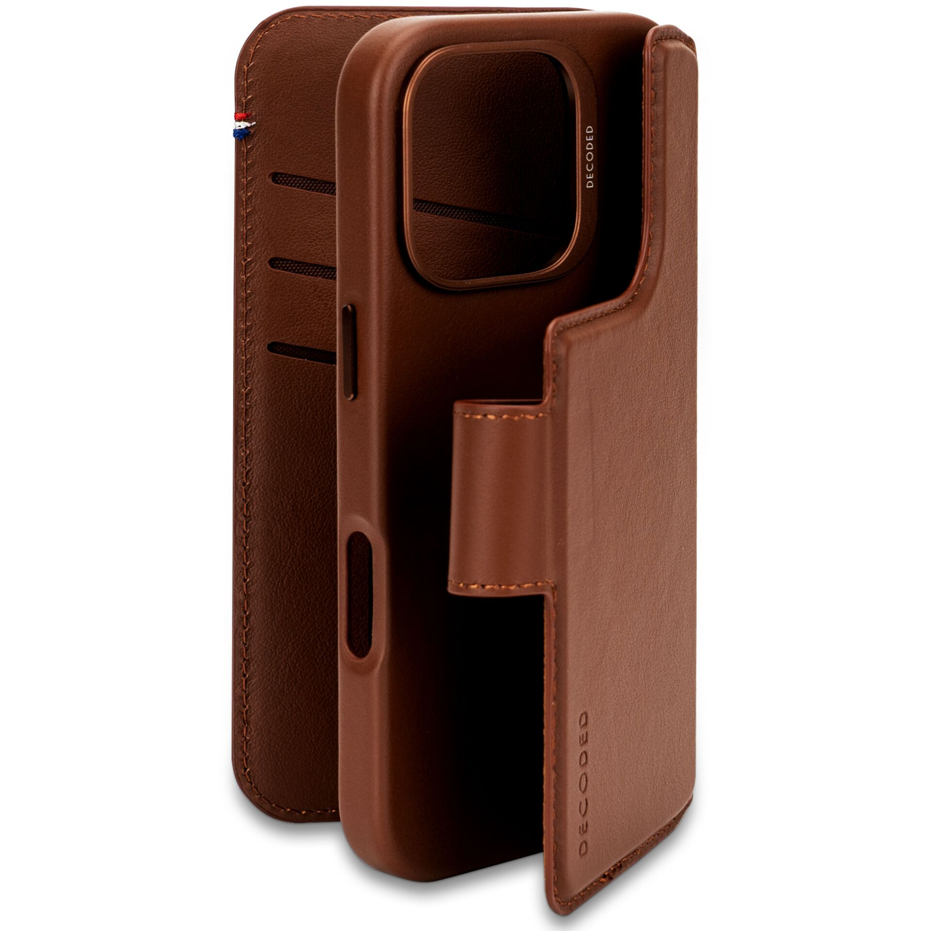 2in1 iPhone 16 Pro MagSafe Echtleder Magnet Wallet Case Tasche Flip Cover (D25IPO16PDW5TN) - Braun