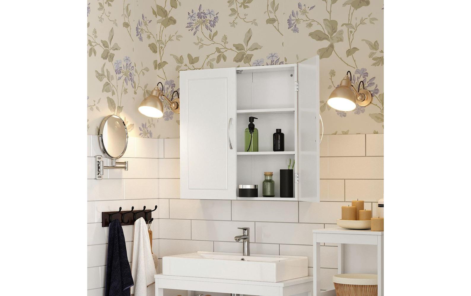 Badezimmerregal 60 x 60 cm, WeissWandschrank mit 2 Türen