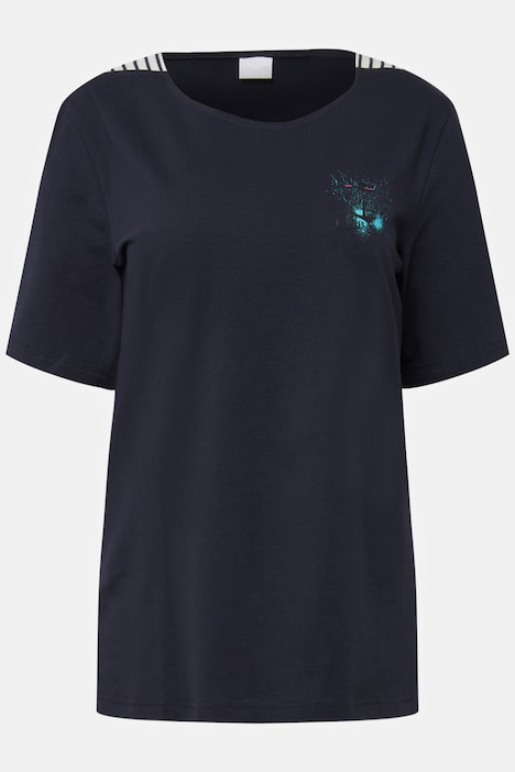 T-Shirt, U-Boot-Ausschnitt mit seitlichen Einsätzen, Halbarm