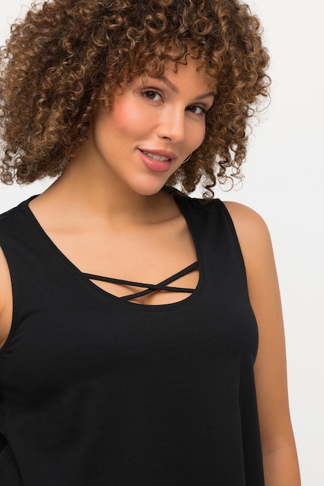 Longtop, Zierbänder, A-Linie, Rundhals, ärmellos