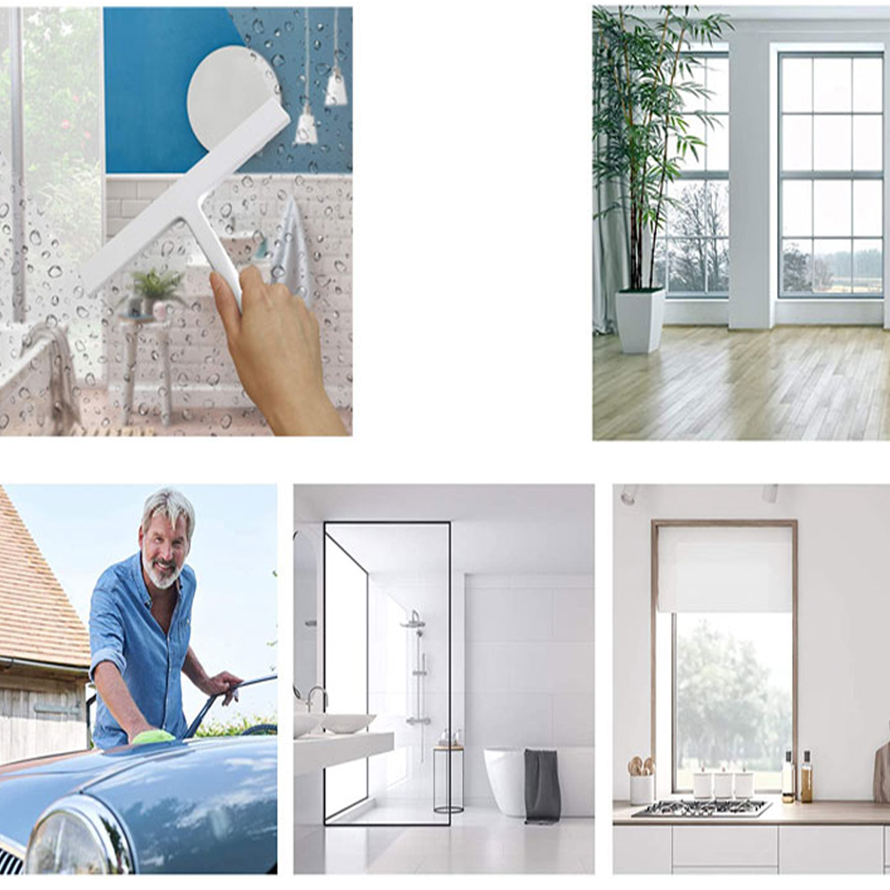 (2-tlg. Set) Silikon Duschabzieher Badezimmer Glasschaber Fensterwischer   Halterung mit Saugnapf - Weiss / Silber