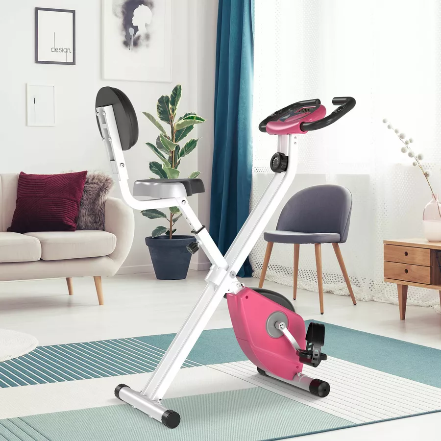 HOMCOM Fahrradtrainer mit Magnetwiderstand rosaweiß