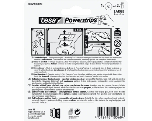 tesa Powerstrips plafondhaken met 2 plakstrips
