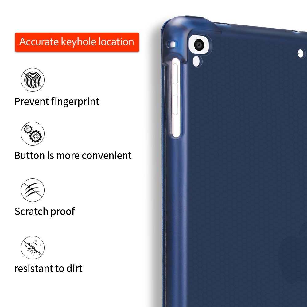 iPad 9.7 (2018/2017) / iPad Air / iPad Air 2 Slim Smart Cover Hülle Gummi Case   Apple Pencil Halterung - Dunkelblau / Transparent