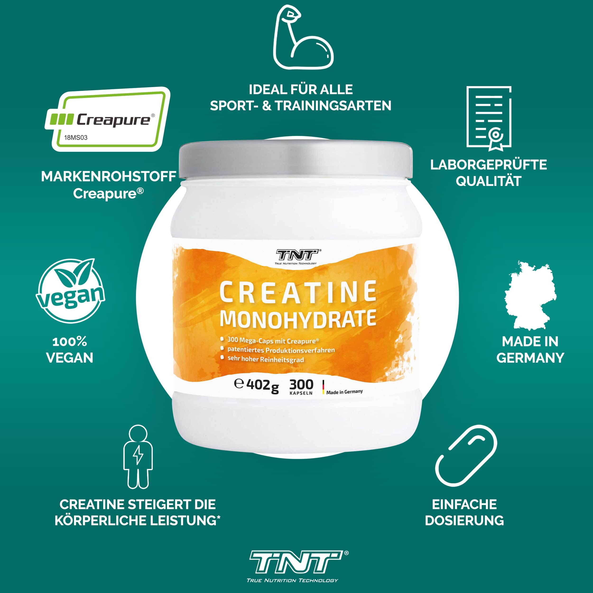 TNT Creatine Monohydrate 300 Kapseln mit Creapure® - Made in Germany