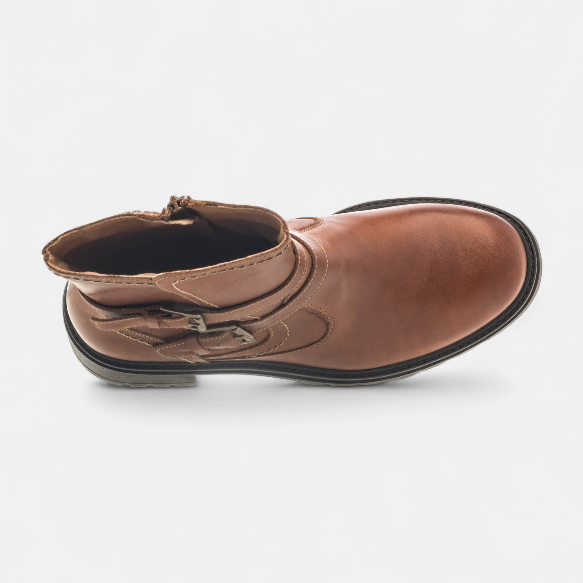 Boots à talon Femme en cuir cognac
