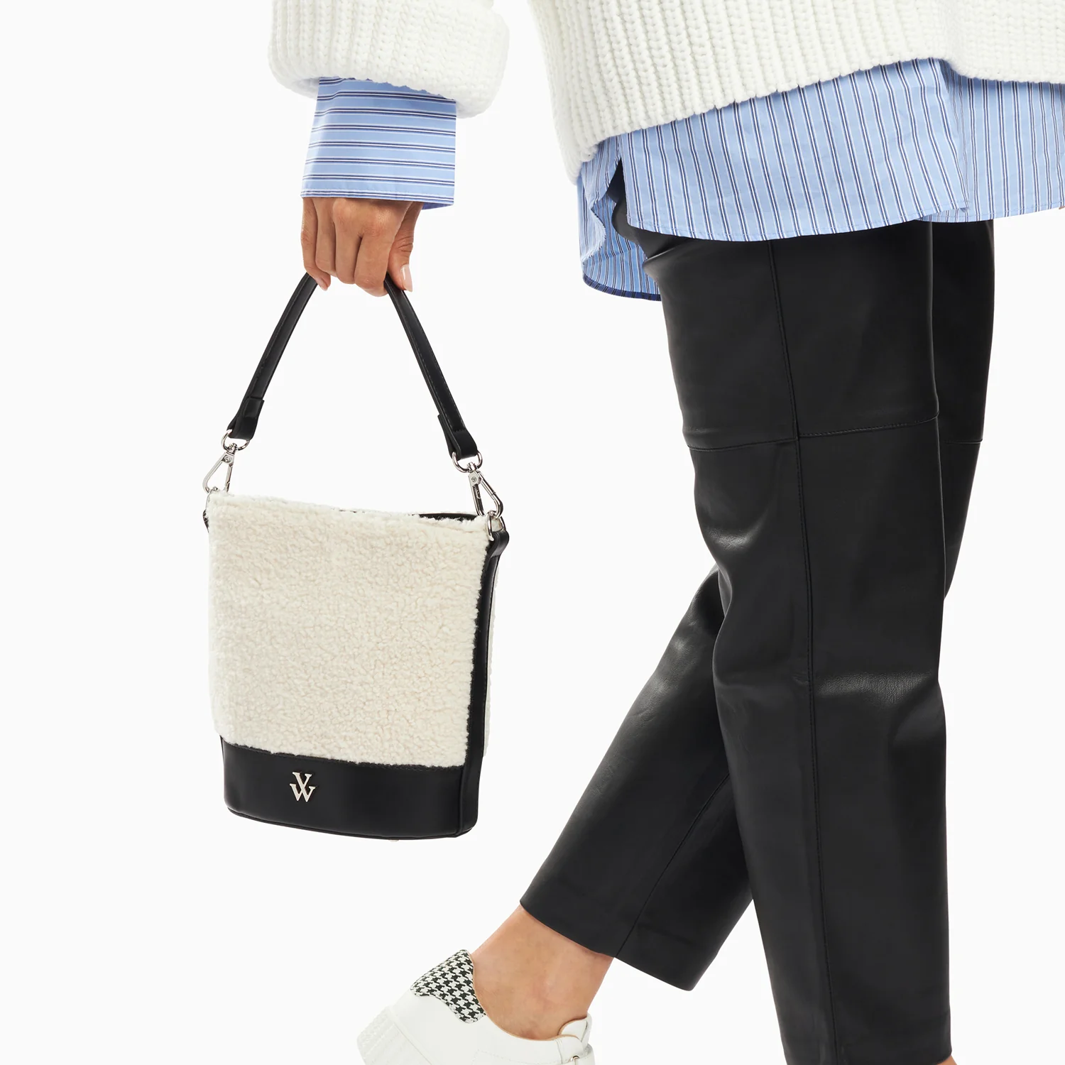 Sacs-Sac seau Milou ivoire et noir en faux shearling