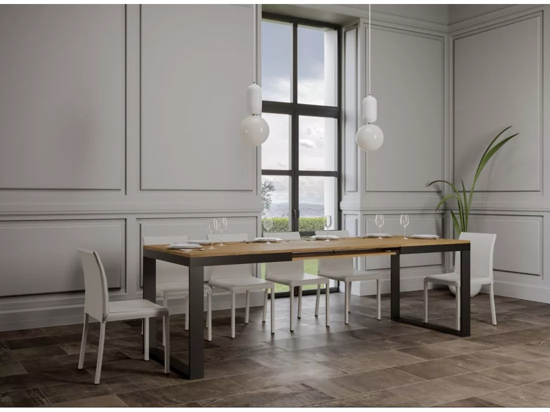 Table extensible 180 à 284cm bois clair et métal anthracite Likro
