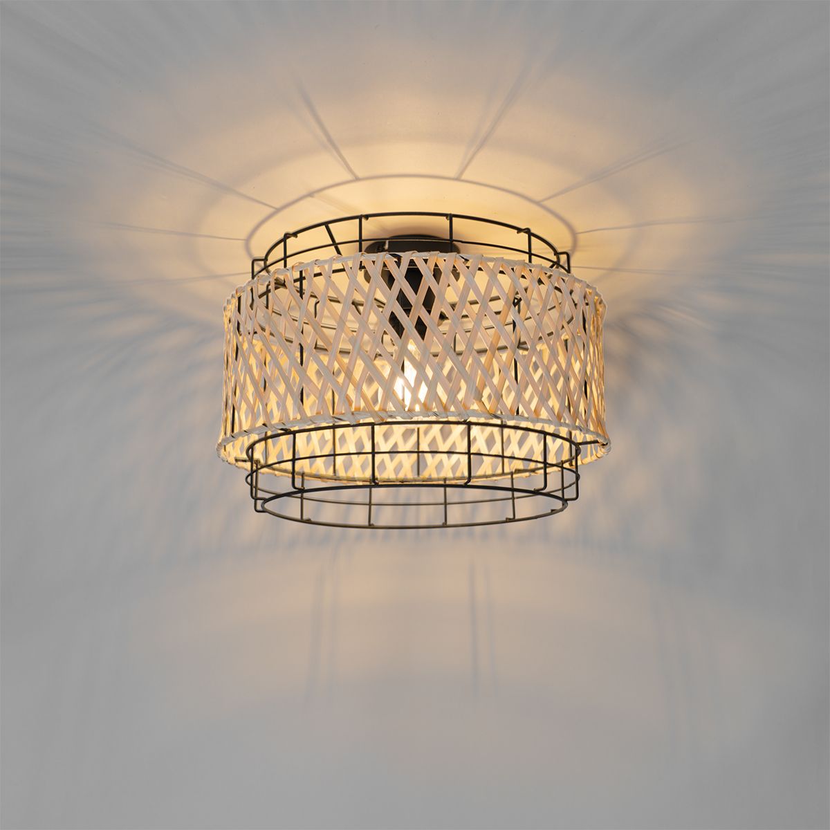 Oosterse plafondlamp zwart met bamboe - Irena