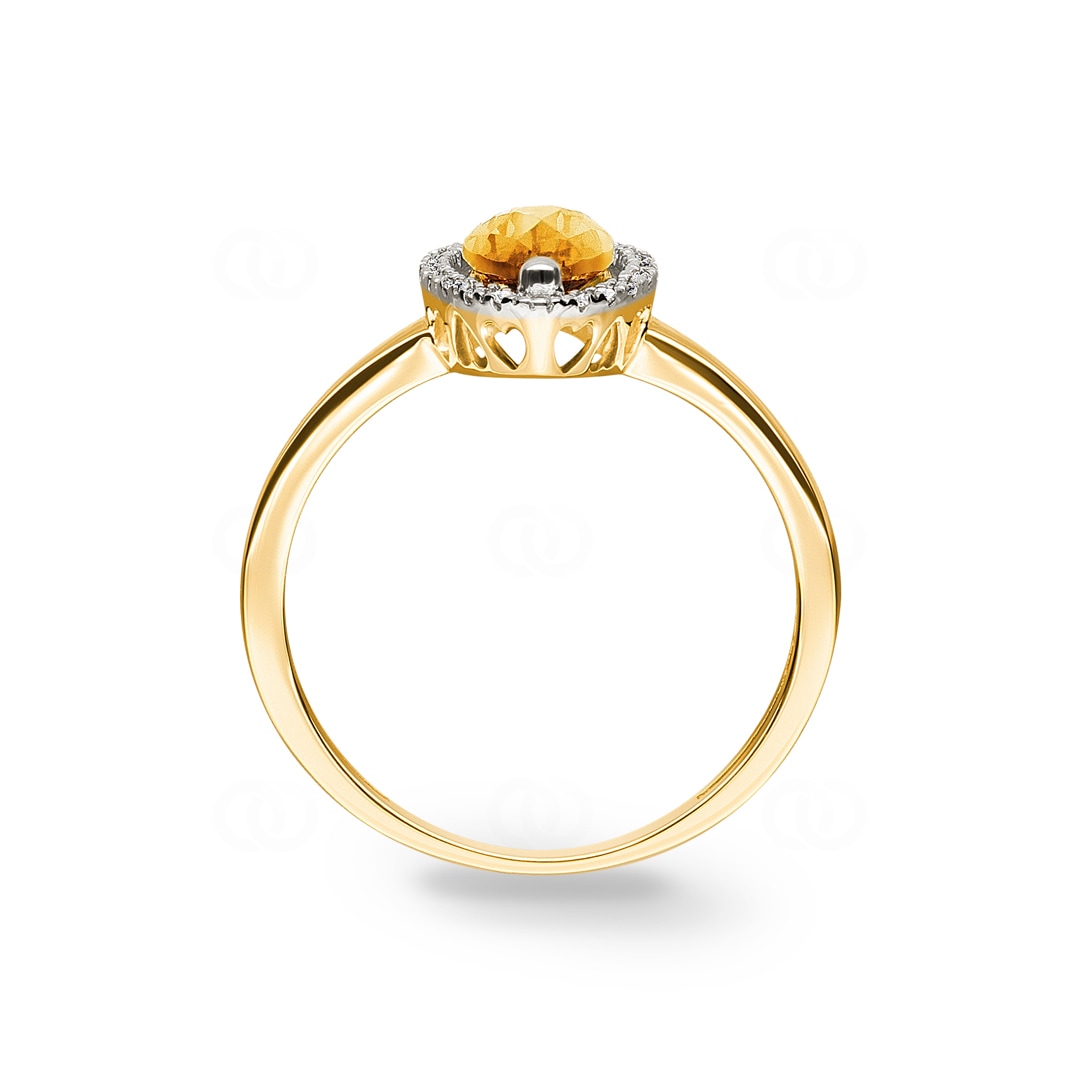 Damenring 750/18 K Gelbgold mit Citrin Marquise und Diamanten 0.06 ct H/si