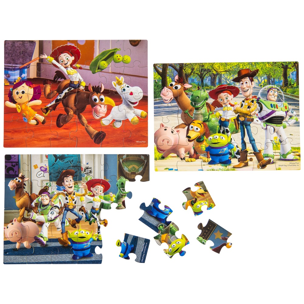 Toy Story 3 Holzpuzzles, 3er-Pack, in Holzaufbewahrungsbox