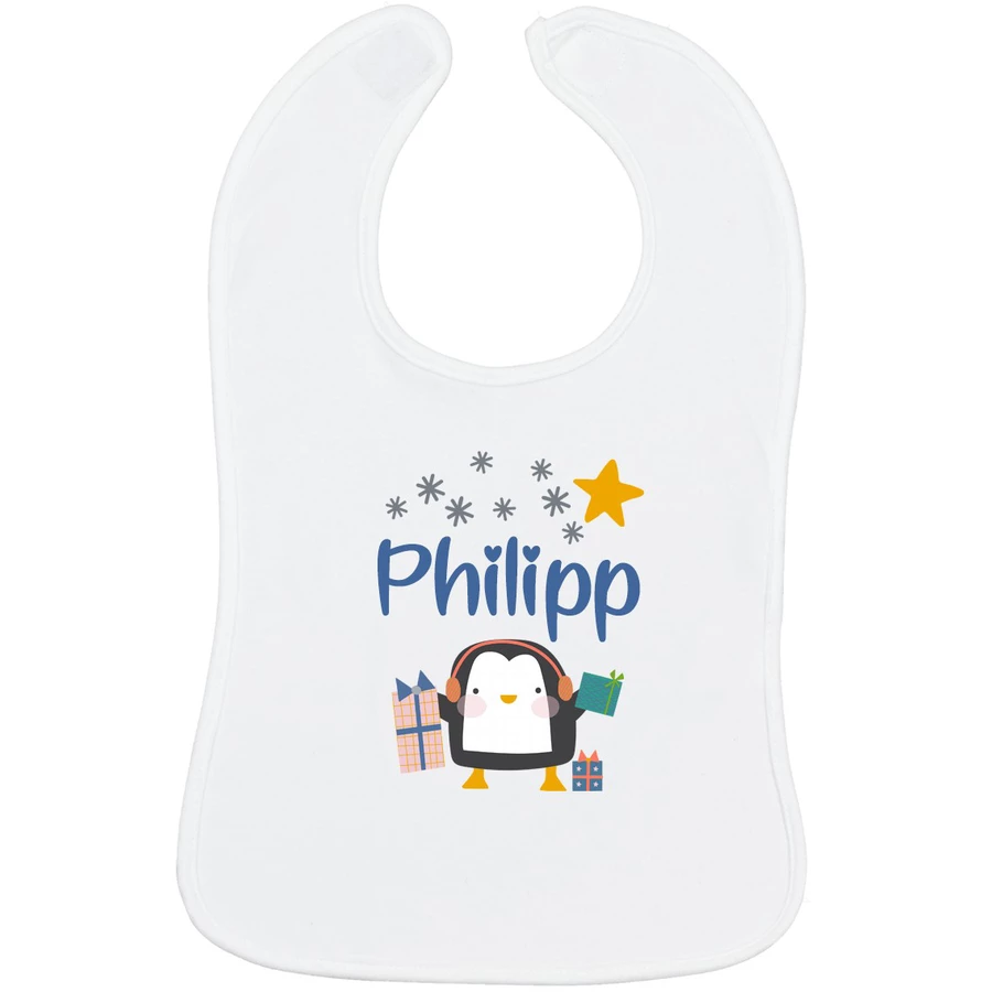 Schnullireich Baby Lätzchen mit Namen Pinguin Weiß
