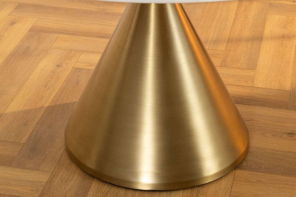 Runder Esstisch ELEGANCIA 130cm weiß Marmor gold Metall mit Säulenfuß