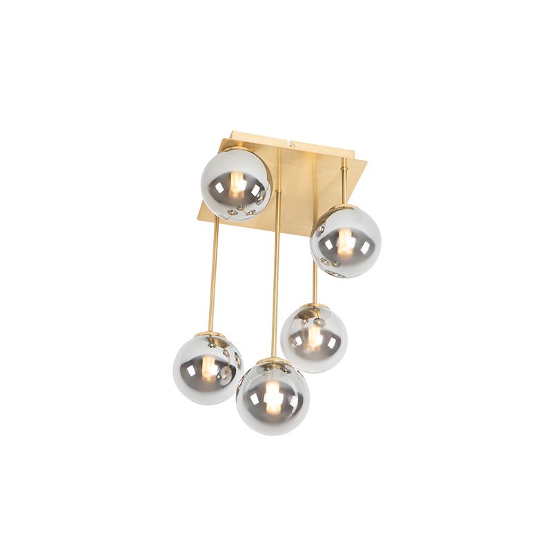 Moderne plafondlamp goud 5-lichts met smoke glas - Athens